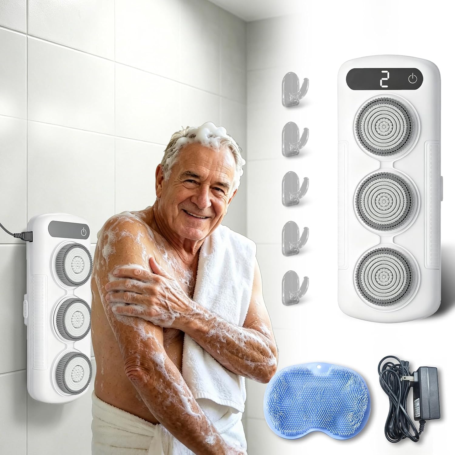 Electric Back Scrubber for Shower Wall, Shower Back Scrubber Wall Mounted