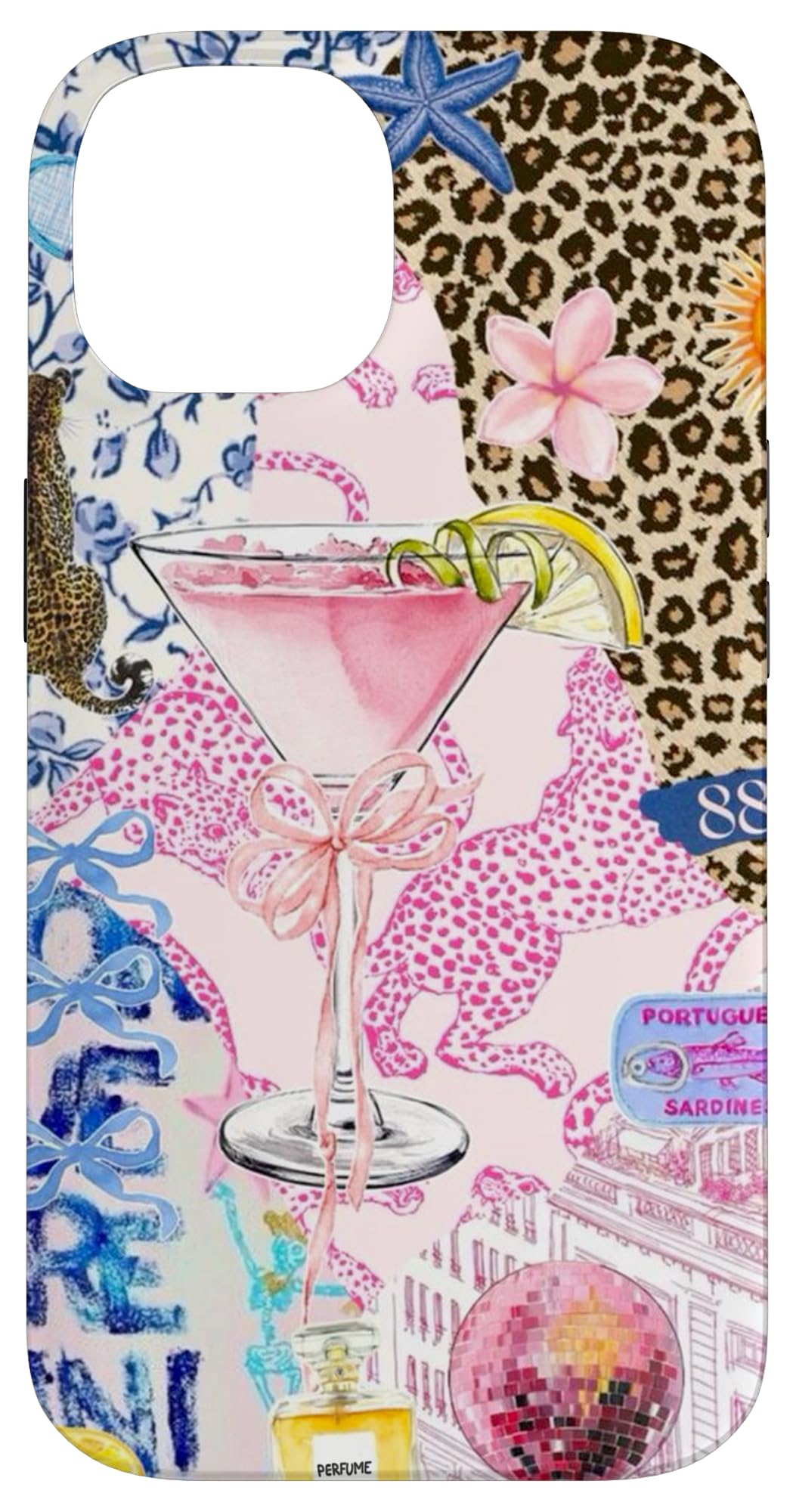 Aesthetic Disco Ball Leopard Martini Bow Y2K Collage Case for iPhone 14
