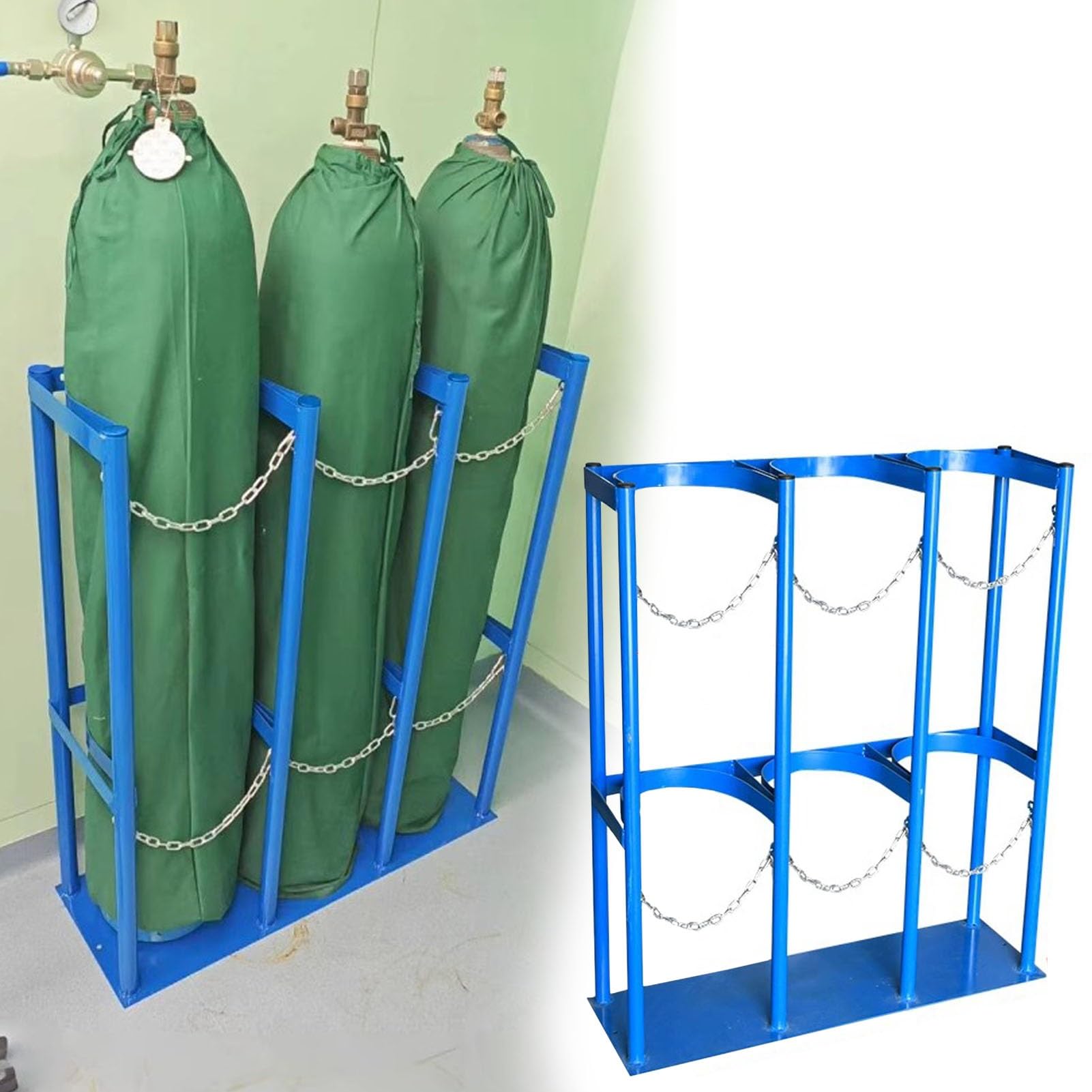 ASerZenith Heavy-Duty Oxygen Tank Holder For 40L Cylinders - Steel Gas Bottle Storage Rack With Safety Chain, Commercial Welding Cylinder Bracket For Hospitals 96Cm Wide