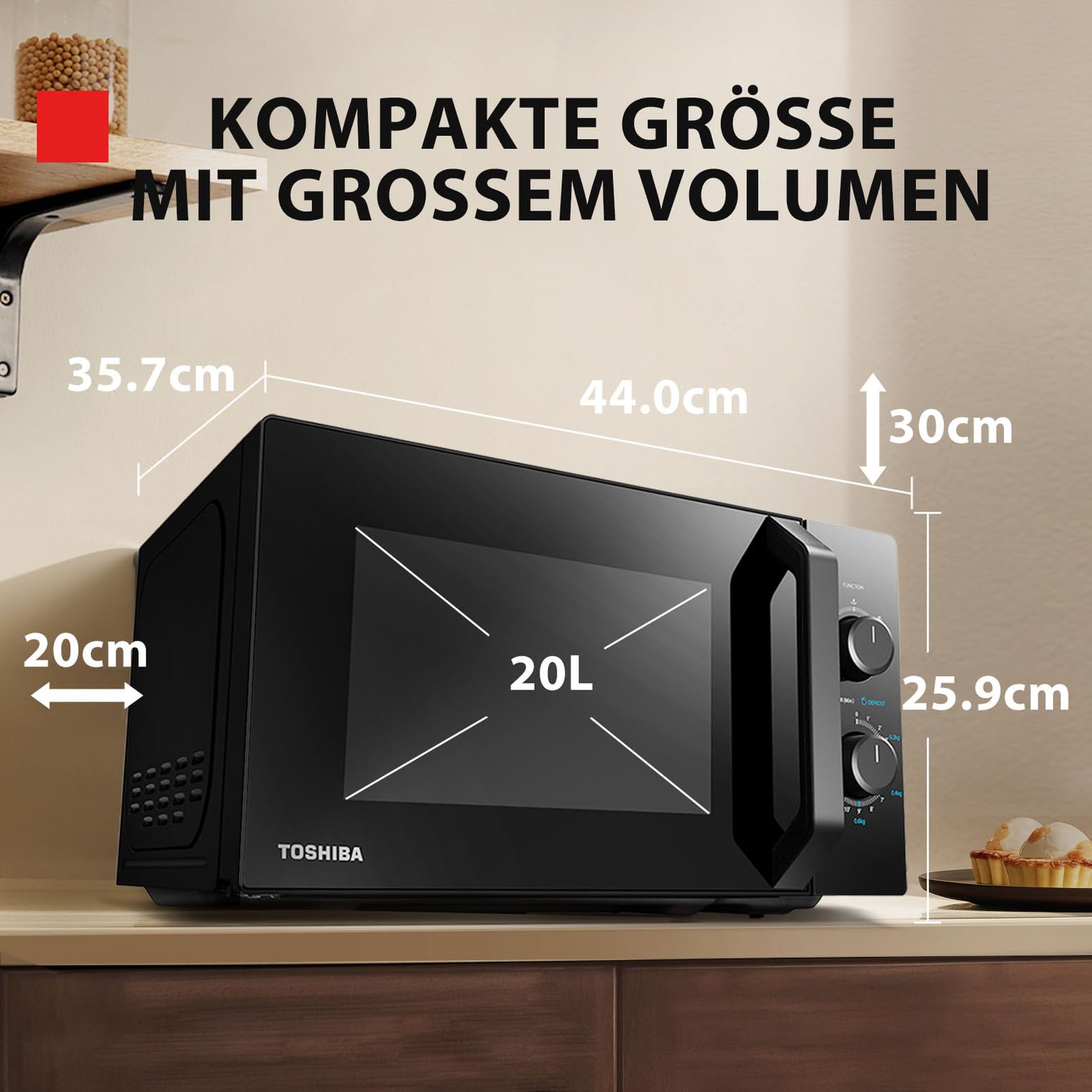 Toshiba MW2-MM20PF(BK) Mikrowelle/Solo-Mikrowelle / / 800W /eistungsstufen mit praktischer Auftaufunktion/LED-Beleuchtung im Innenraum/Schwarz 20L – Bild 3