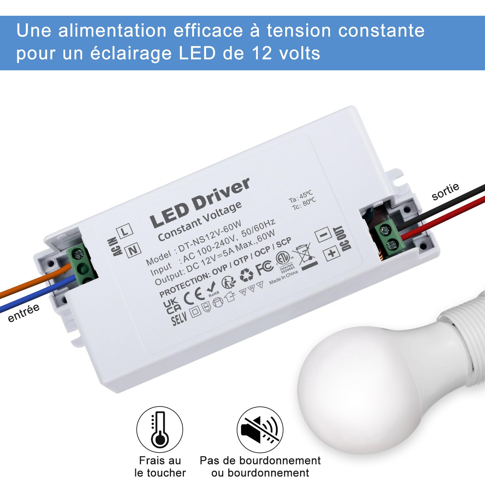 YAYZA! Transformateur LED 12 V, 0,63 A Transformateur LED 60 W, convertisseur 230 V vers 24 V DC