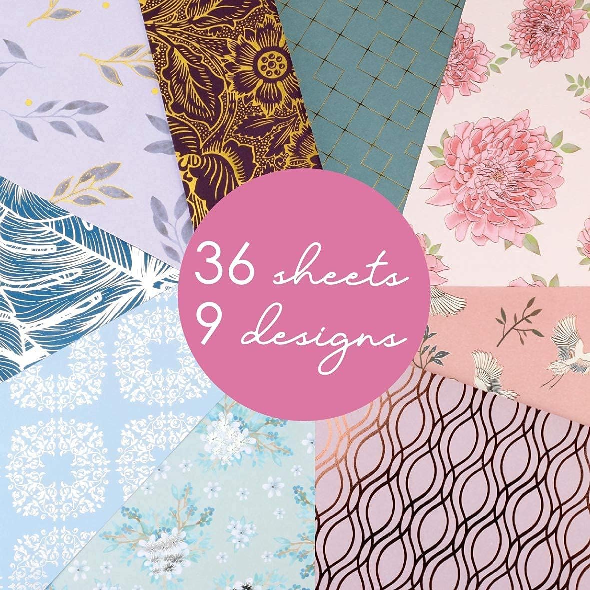 Desecraft 12x12 in All Foil Paper Pad Scrapbook Cardstock Decorative Paper for Floral Card Making Planner Origami Decopage Decorative Gift Wrapping 36 Sheets