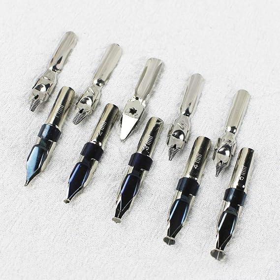 GIFTS Calligraphy Pen Set,12-Piece Kit, 5 Nib & 5 Ink Set,Writing Quill Pen,Anitque Dip Feather Pen Set (wood+feather)