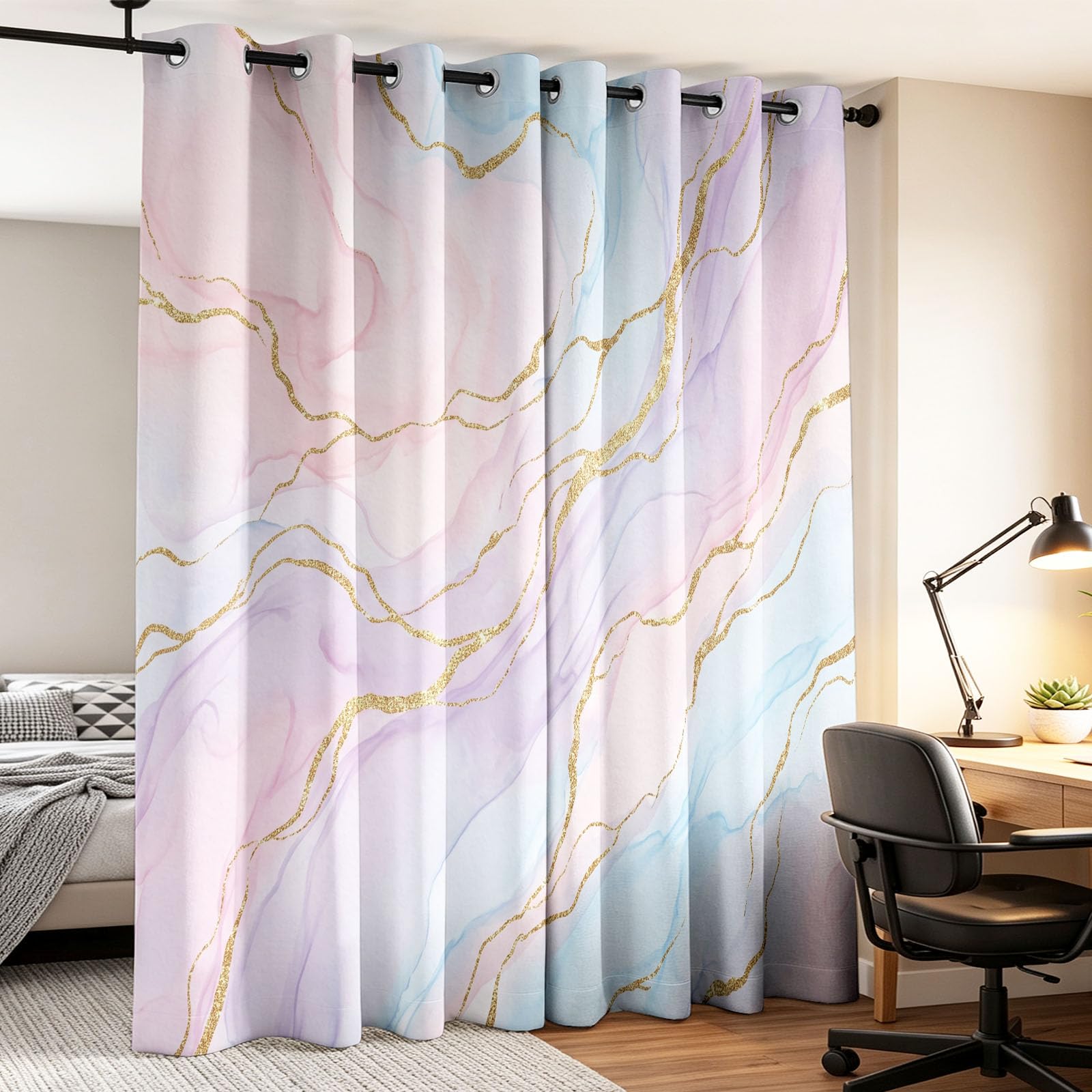 Générique Rideau Occultant Moderne Luxueux, 117L x 139H CM Motif Effet marbre, Rideaux Thermique, Oeillets, Opaque, Decoration Chambre, Salon, Draperies Fenetre