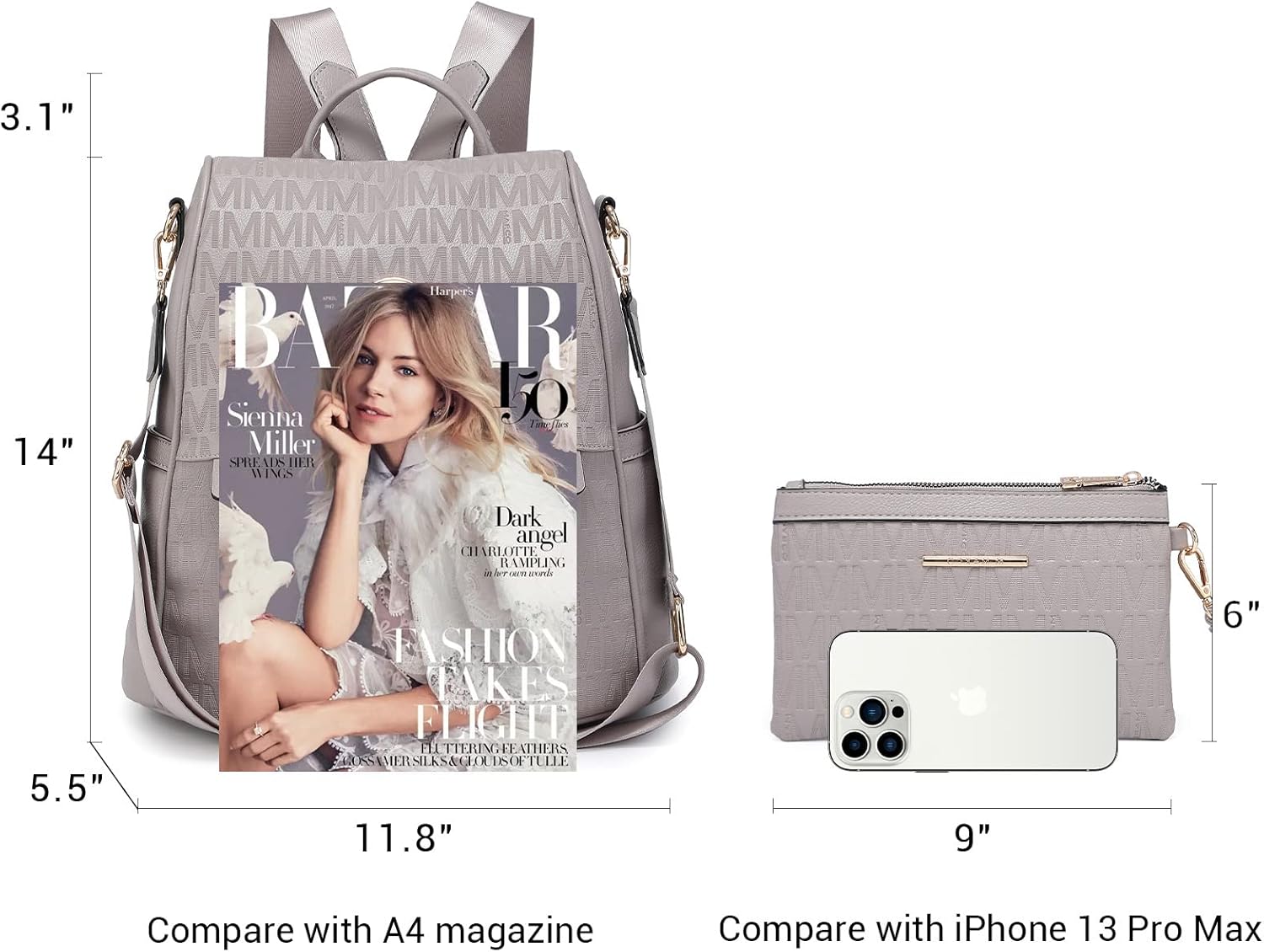 MKP Women Fashion Backpack Purse Multi Pockets Signature Anti-Theft Rucksack Travel Ladies Shoulder Bag Handbag 2Pcs - Image 6