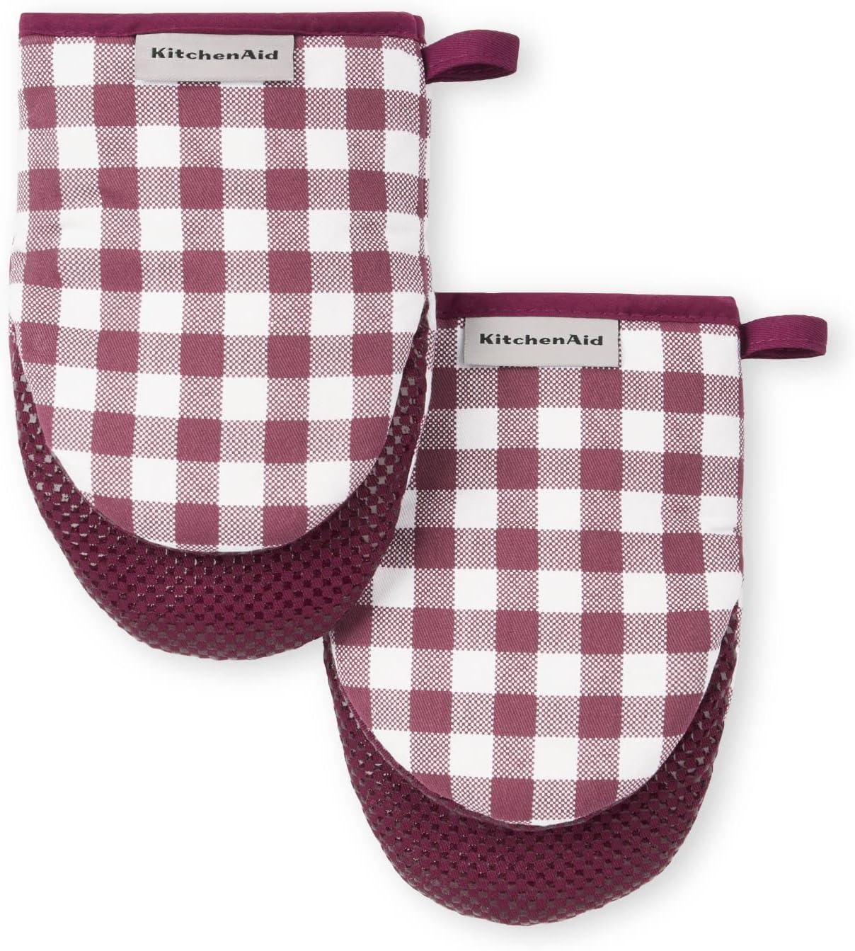 KitchenAid Gingham Mini Oven Mitt 2-Pack Set, Beet, 5.5"x8"