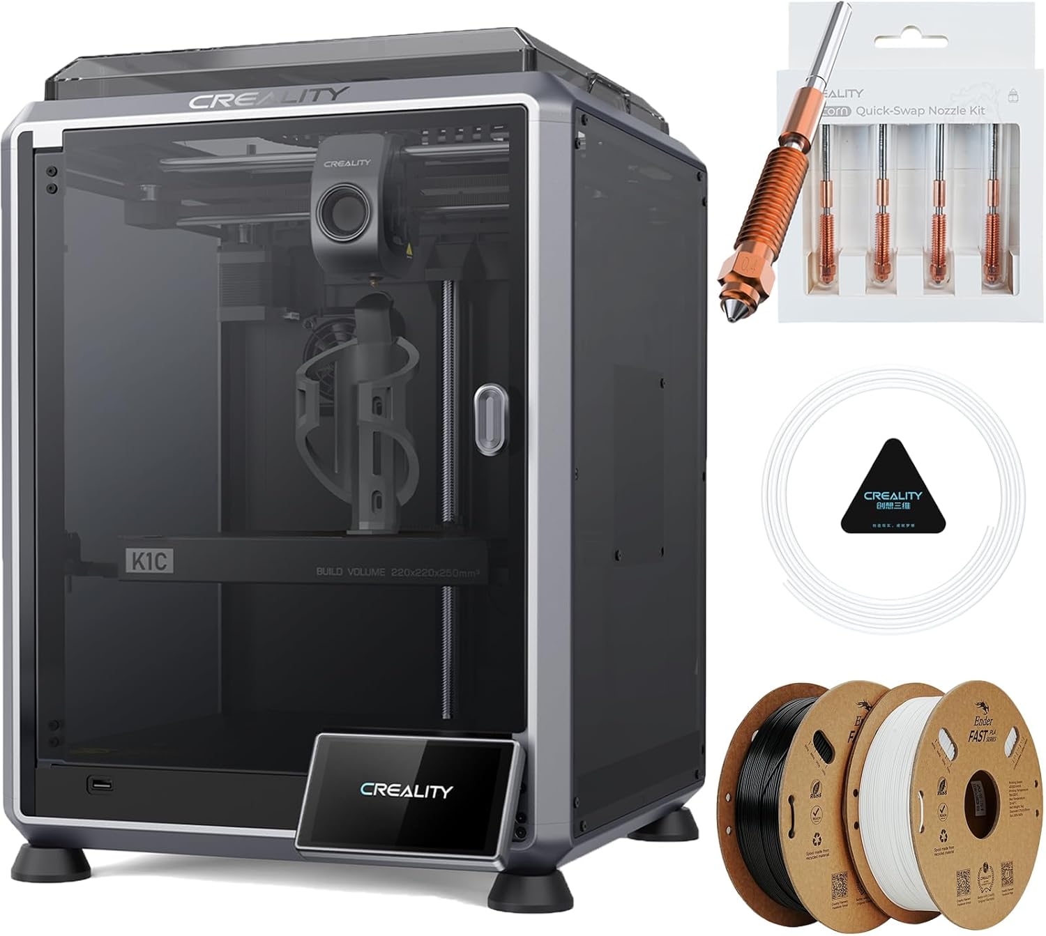 Creality K1C 3D Printer Bundle with Creality K1C Quick-Swap Nozzle Kit, PTFE Teflon Tube 2M and Fast PLA Filament 1.75mm 2Kg