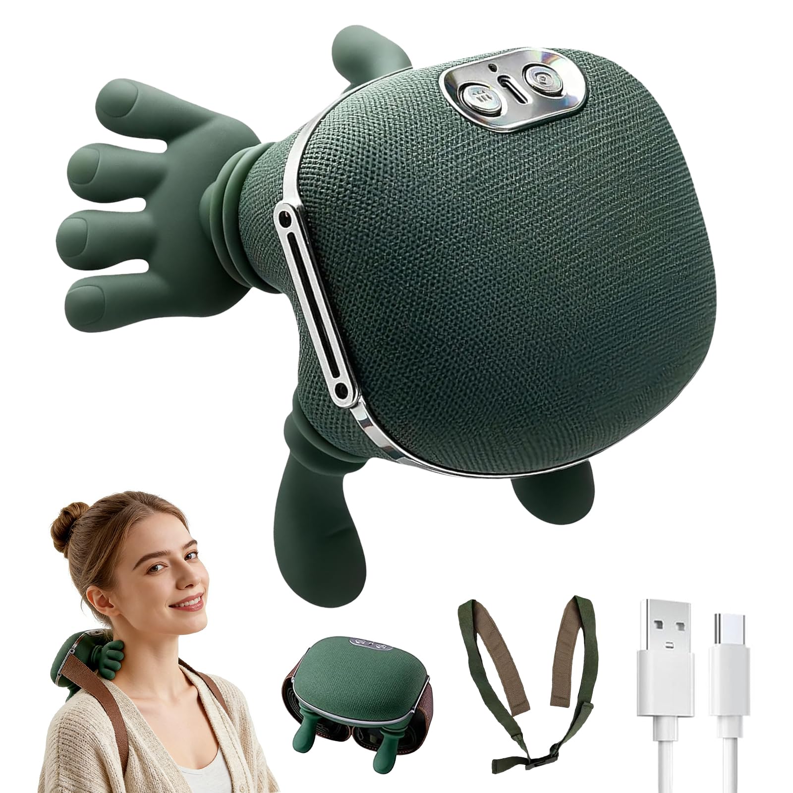Massagegerät, 4D Nackenmassagegerät mit Wärme, Elektrisches Schulter massagegerät, 3 Massagegrade & 2 Temperaturstufen, Lindert Muskelverspannungen und Ermüdung, für Zuhause, BüRo, Reisen