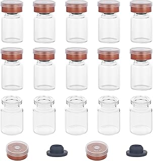 OLYCRAFT 50 Pack 5ml Vials-Transparent Glass Headspace Vials 0.17oz with Aluminum Flip Off Caps and Rubber Stoppers, 20mm Flat Bottom Lab Vial