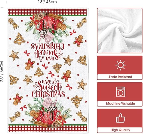 Miniatura 6 de Artoid Mode Hot Coco - Juego de 2 toallas de cocina de Navidad con texto en inglés Have A Sweet Christmas, 18 x 26 pulgadas, para decoración diaria