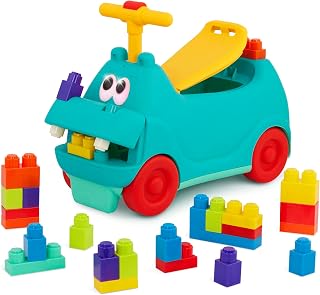 Battat – Ride-on Hippo with Blocks – STEM Scooter – 26 Building Bricks - Locbloc– Lights & Sounds – Storage Seat – 12 Months +, Large