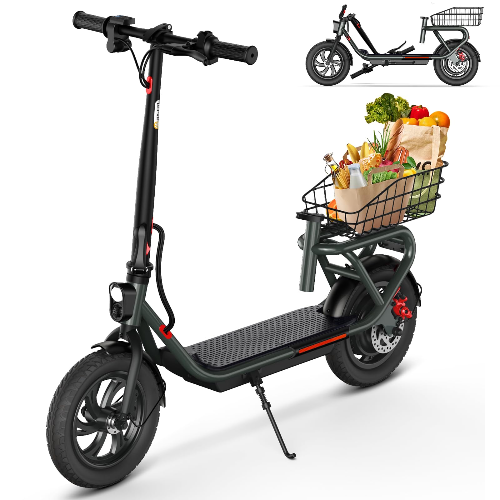 SISIGAD Trottinette Électrique Adulte 12 Pouces Trottinette Électrique Pliable avec Panier, 36V 7.8AH Batterie 25km/h Vitesse 300W Moteur, Scooter Électrique avec Double Frein et Lumière