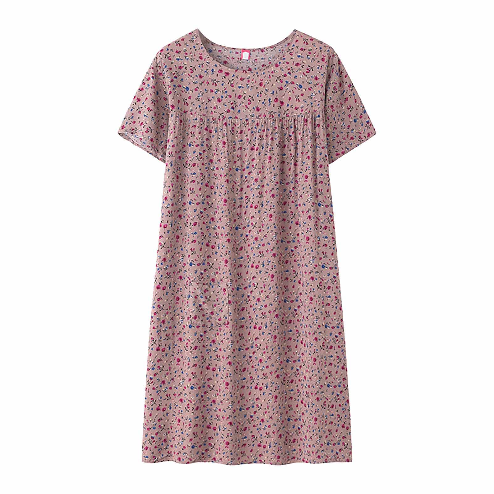 WWricotta Vestido de dormir de manga corta de algodón y seda de verano para mujeres de edad, nueva ropa holgada para el , ropa de dormir para ancianos, vestido de talla grande Camisola Dormir Mujer Manga Larga