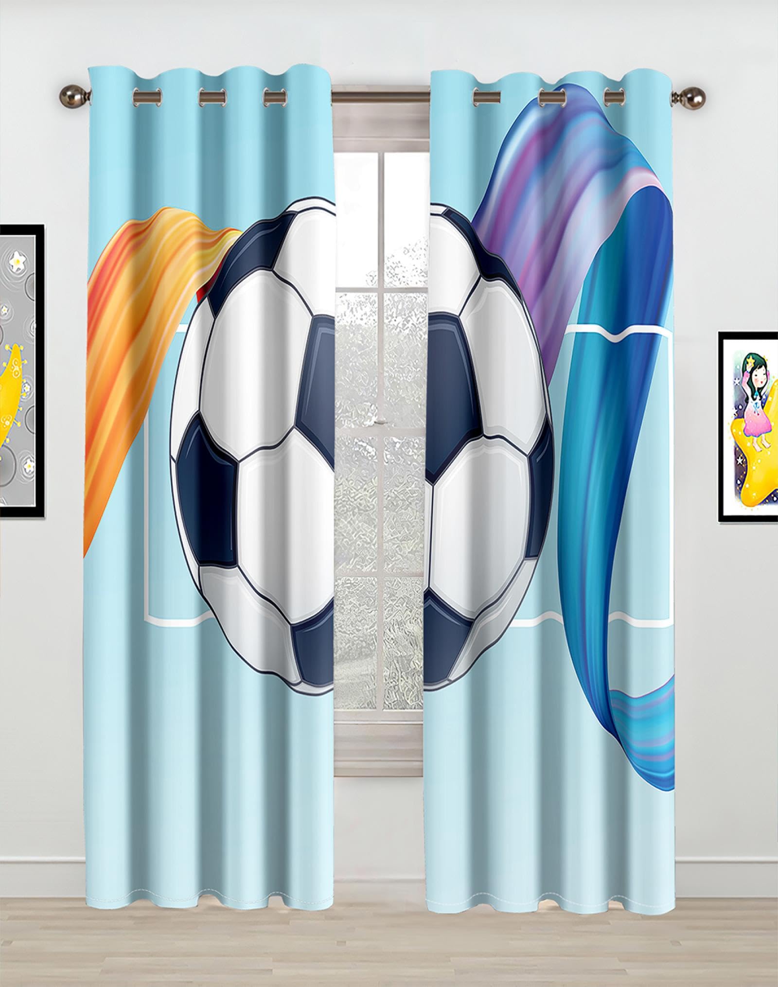 Exquisite Schlafzimmervorhänge mit Ösen, Blaue Fußball-Kunstbänder, 280 x 300 cm, Akustik-Verdunkelungsvorhänge, 3D-Druckvorhänge, Blickdichte Perforierte Vorhänge, Vorhänge für Wohnzimmer, Schlafzimm