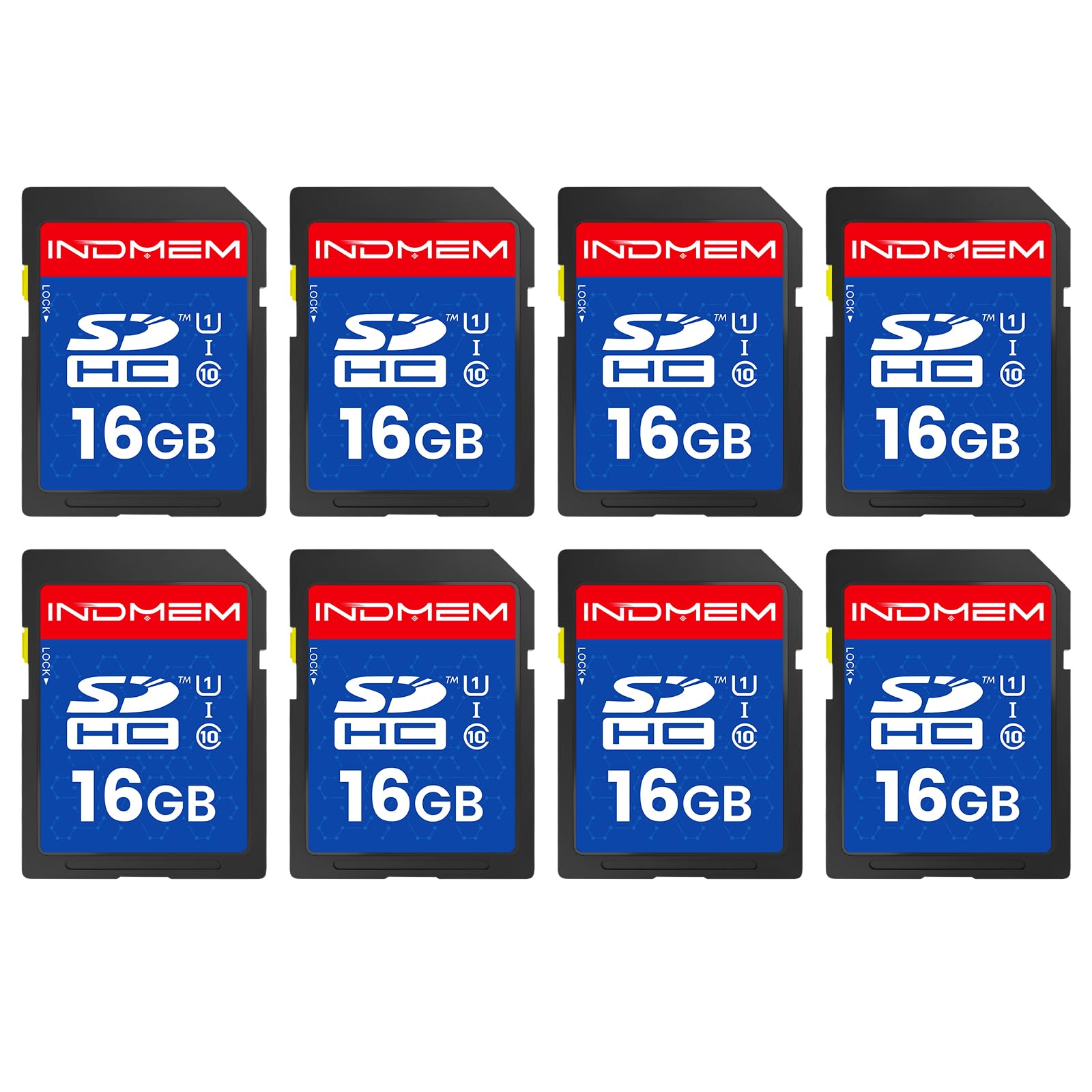 View 1 of **ONLY 4 CARDS****INDMEM SD Card 16GB, 8 Packs Class 10 16GB Flash Memory Card MLC Standard Secure Digital Cards Camera Card
