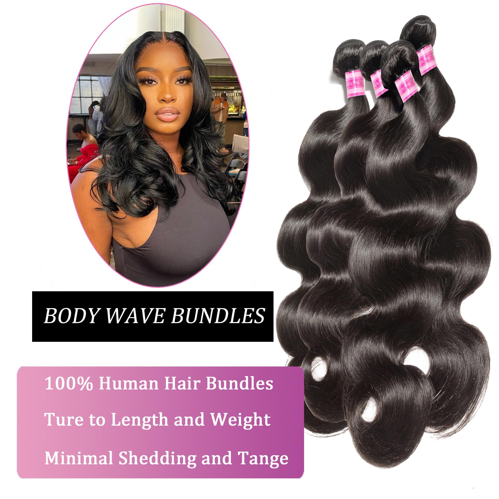 4 Bundle Body Wave Human Hair Extensions 18-24 Inch Virgin Remy Amazon.com : Human Hair Bundles Body Wave 4 Bundles 100  main image 4
