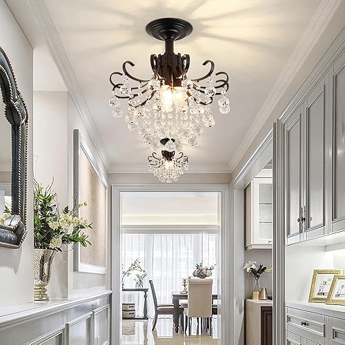 Miniatura 2 de Candelabros de cristal negro, candelabro de metal con vela, lámpara de techo de hierro de cristal, lámpara de casa de campo francés, lámparas de