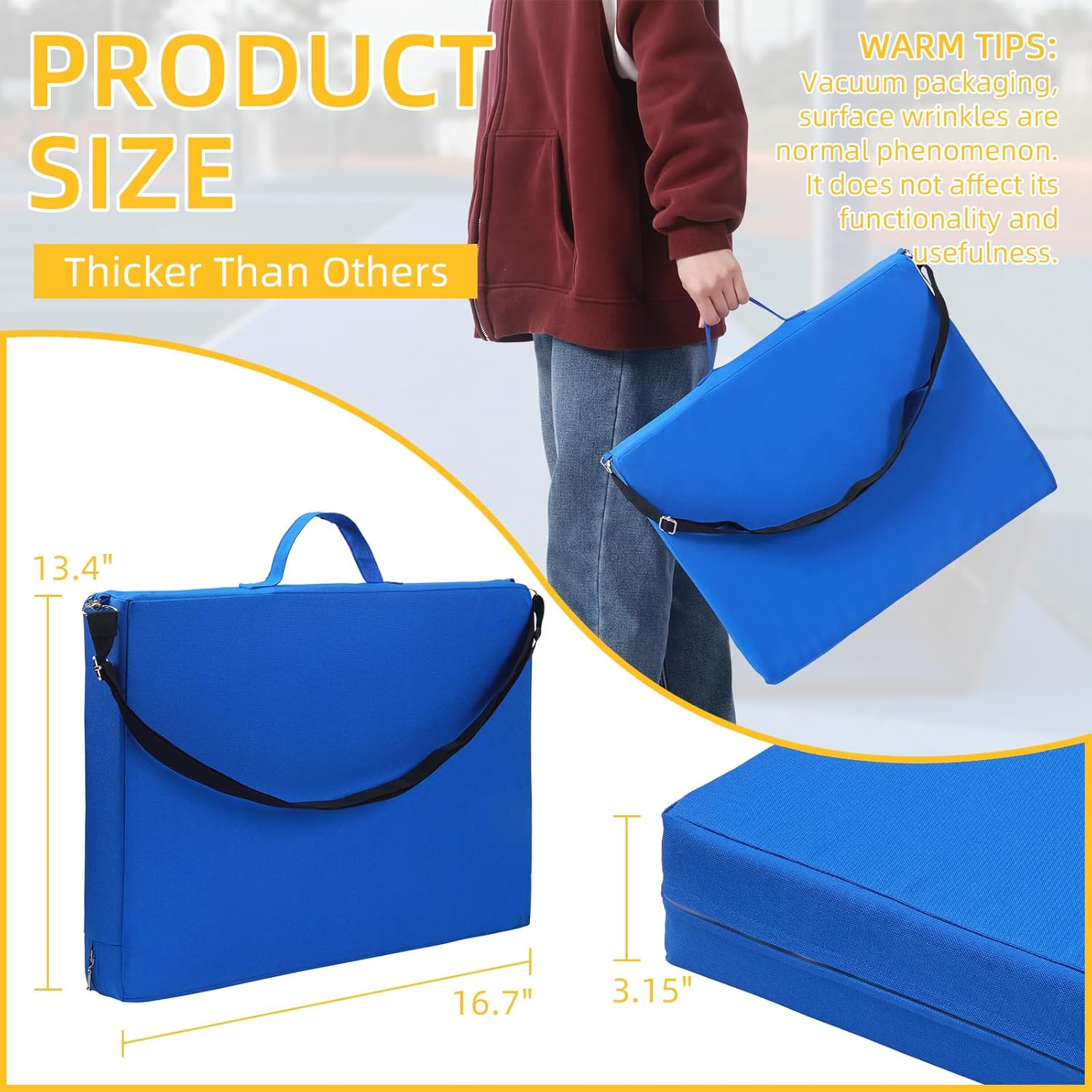 Stadium Seat Cushions 2 Pcs, 3.15" Thick Bleacher Cushion with Handle & Zipper Design, Portable Seat Pads for Outdoor Sports Events