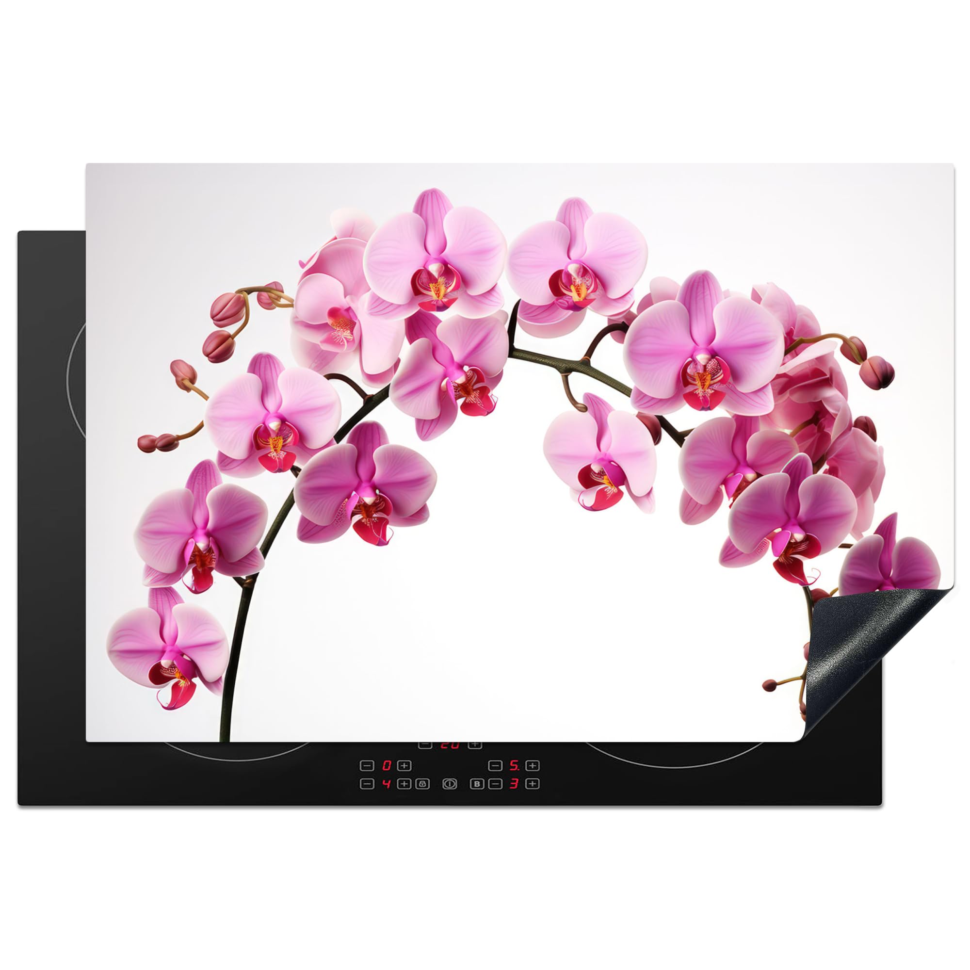 KitchenYeah© Induction Hob Cover Protector Mat 20.5"x30.7" / 78x52 cm Kitchen Universal Ceramic Covers for Electric Cookers Vinyl Flowers - Pink - Branch - White