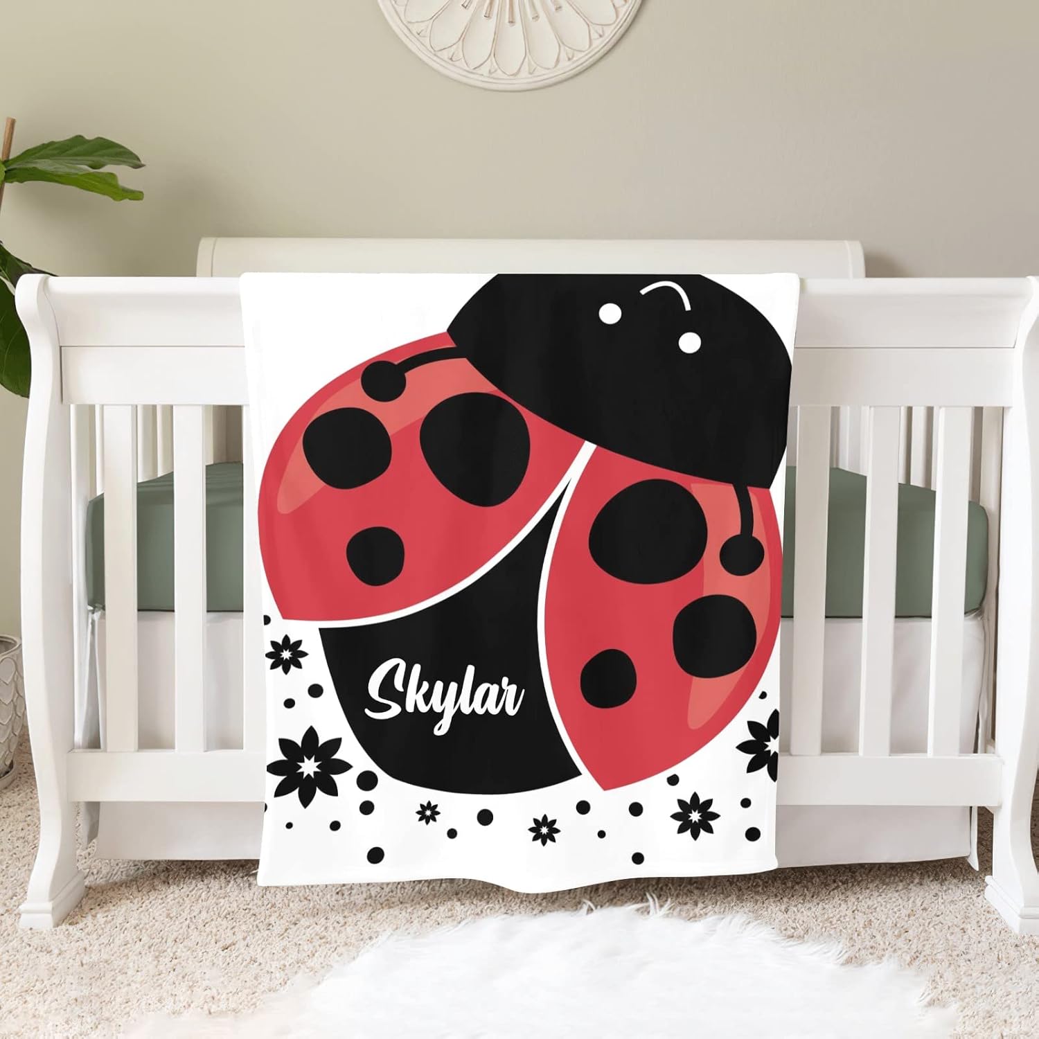 Ladybird Personalized Receiving Baby Blankets for Girls Boys Kids with Name,Customized Swaddle Blankets Gift for Newborn Crib Infants 30x40 Inches