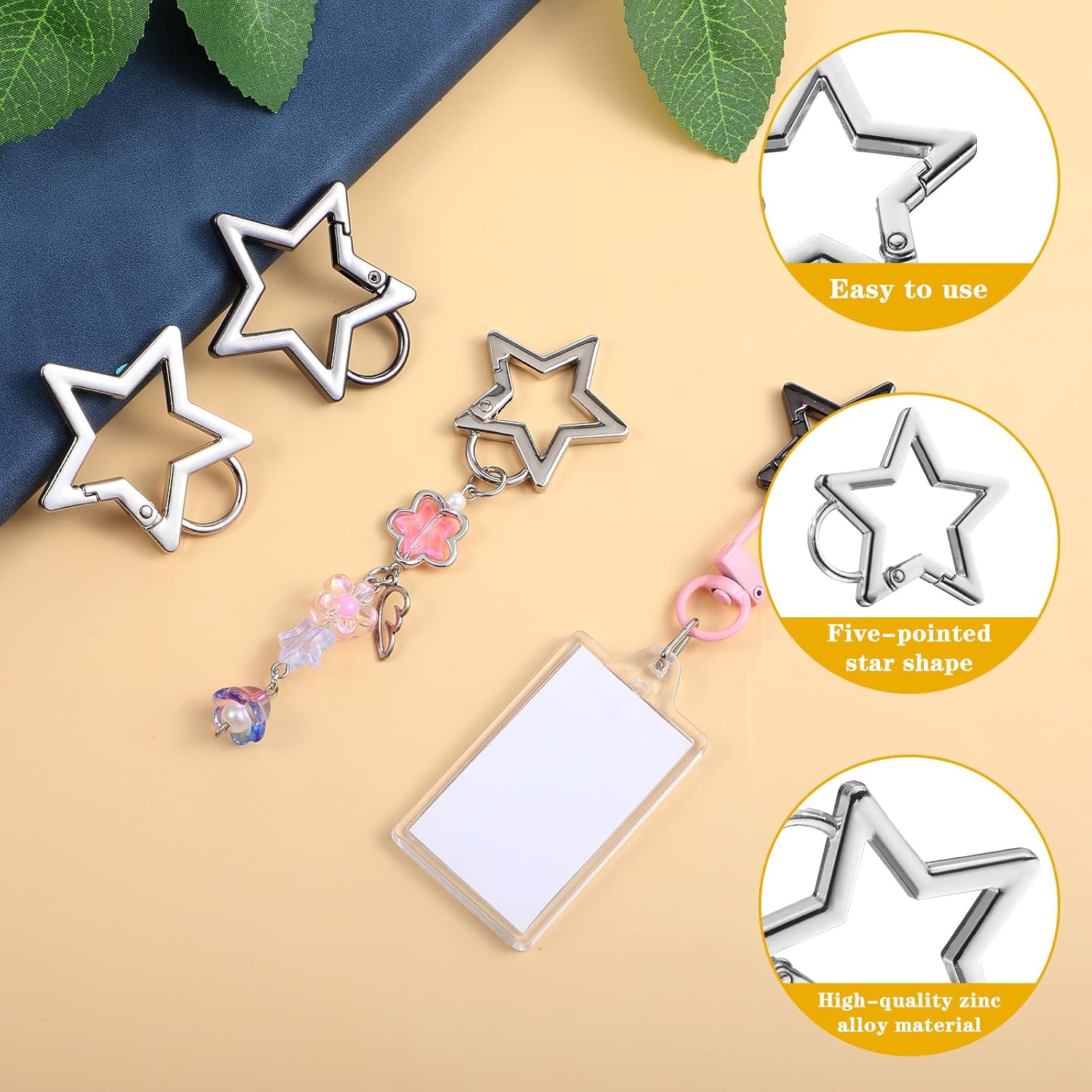 4PCS Star Carabiner, Cute Carabiner, Heavy Duty Zinc Alloy Star Shaped Keychain Clip, Stars Shaped Carabiners, Stars Keychain Clasp, Silver and Black Spring Snap Hook for Camping Hiking Fishing - Image 3