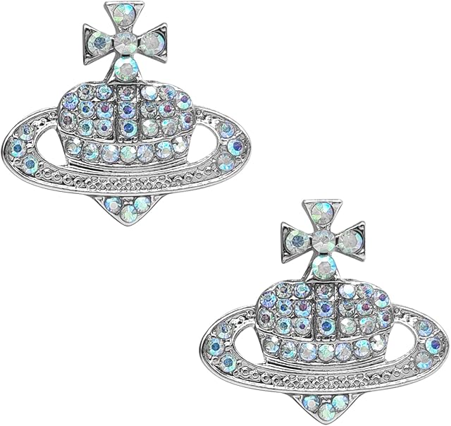 Planet Saturn Heart Crystal Orb Earrings Stud Jewellery Women Fashion Y3-AXED