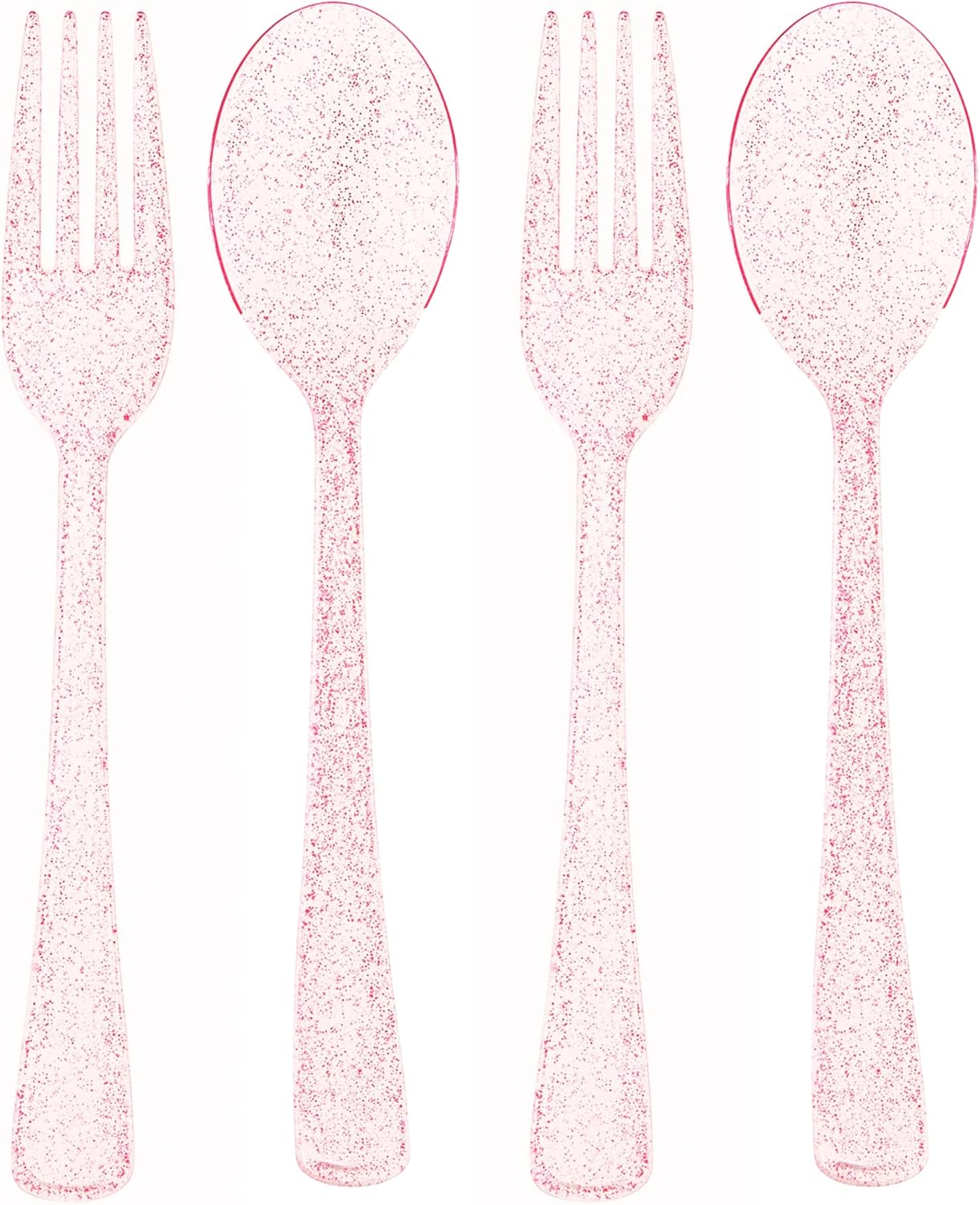 Pink Glitter Plastic Spoon and Fork Set – Durable Pink