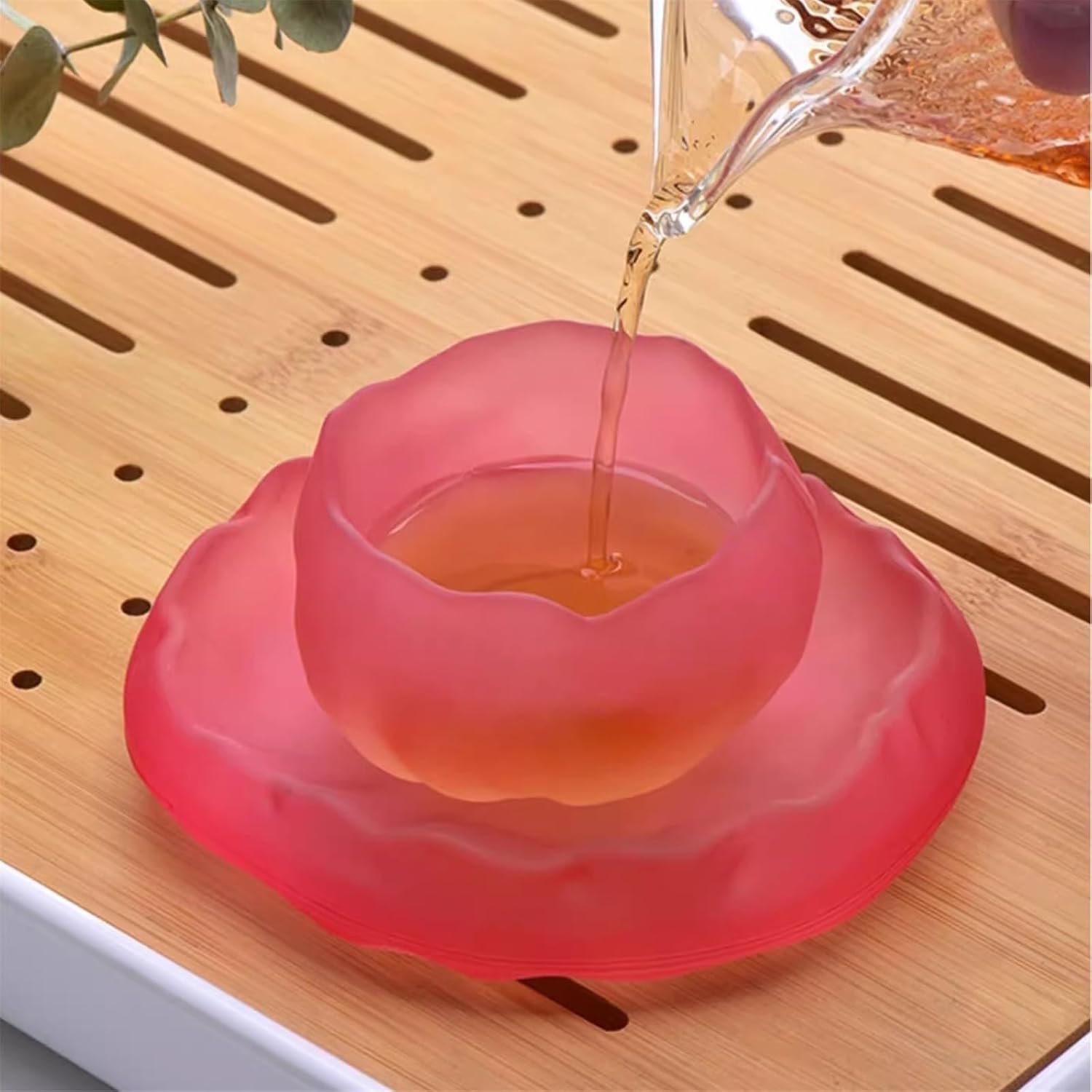 Glass Cups Chinese Tea Tasting Cup with Sauce, Small Frosted Kung Fu Teacup, 50ml for Juice(Frosted White)