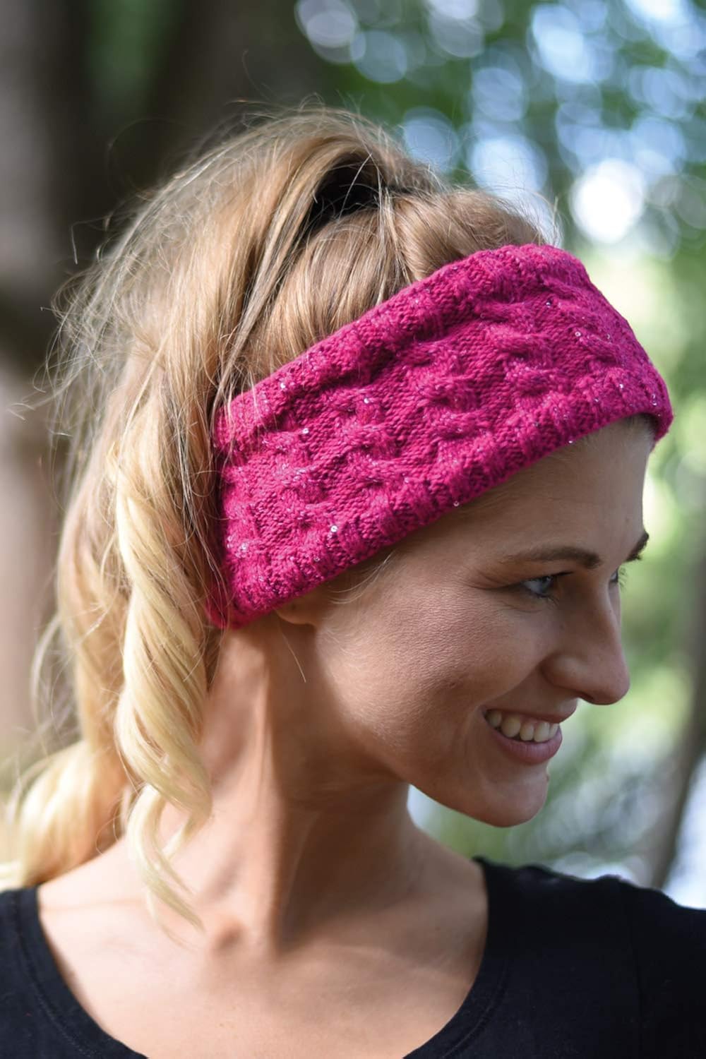 styleBREAKER women knit headband with plait pattern and sequins, fleece lining, hairband, headband, women 04026028, color:Brown - Image 5