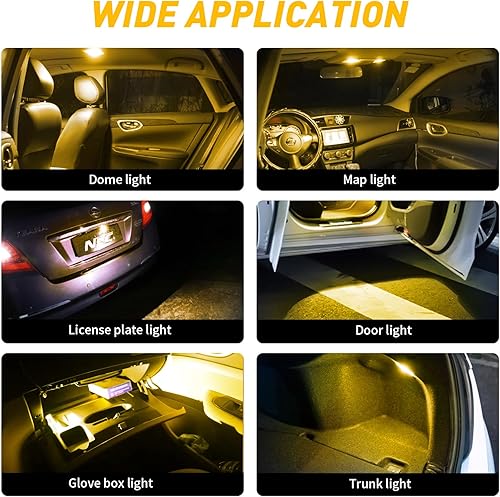 Miniatura 6 de Juego de 32 bombillas LED amarillas para coche, bombillas interiores de coche, T10 T5 31MM DE3175 42MM Festoon bombillas de repuesto para puerta,