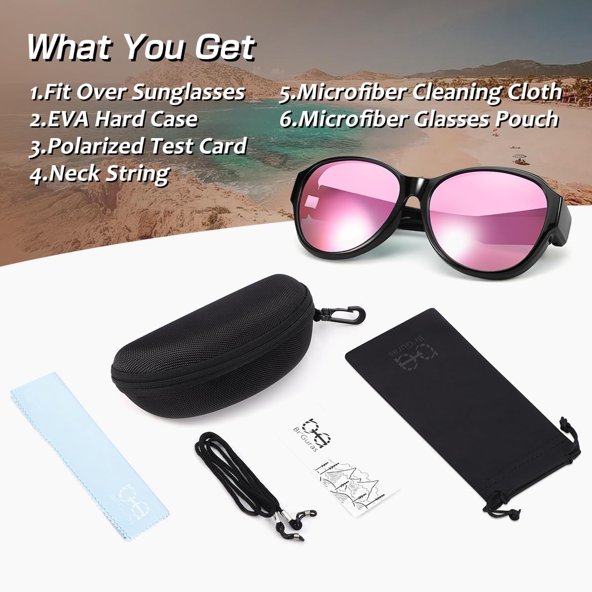 Br'Guras Polarized Oversized Fit over Sunglasses Wear over Glasses for Women Men Driving Riding