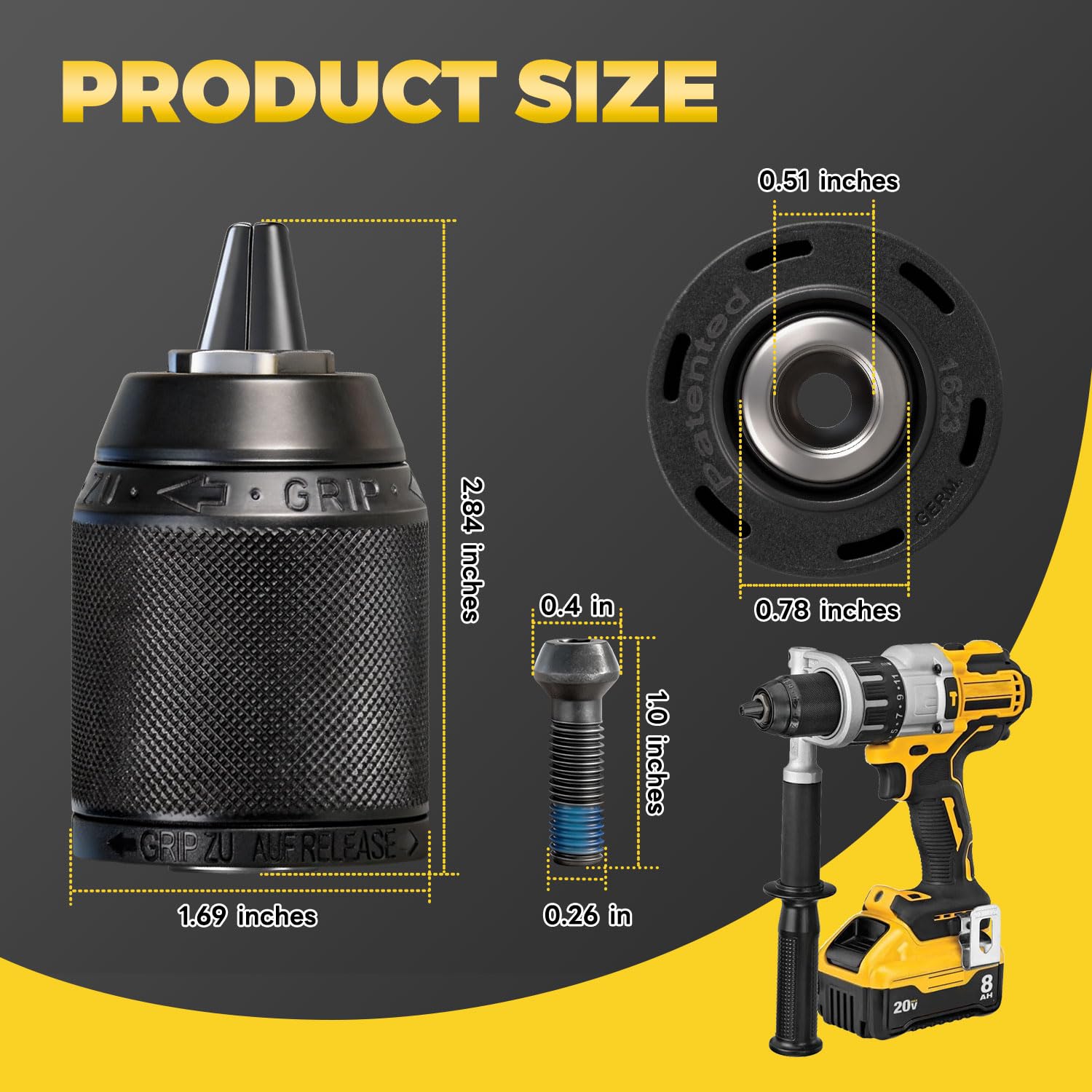 N242399 Portabrocas sin llave de 1/2 pulgada con tornillo compatible con DeWalt DCD940 DCD950 DCD950B DCD959 DCD970 DW980 DCD985
