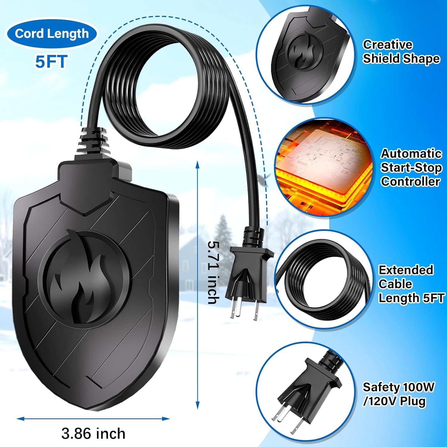 100W Bird Bath Heater, Birdbath Heaters for Outdoor Bird Bath Water Heater in Winter Submersible Thermostat Control, Heated Bird Bath Deicer for Outside Bird Chicken Poultry Livestock (Black) - Image 4