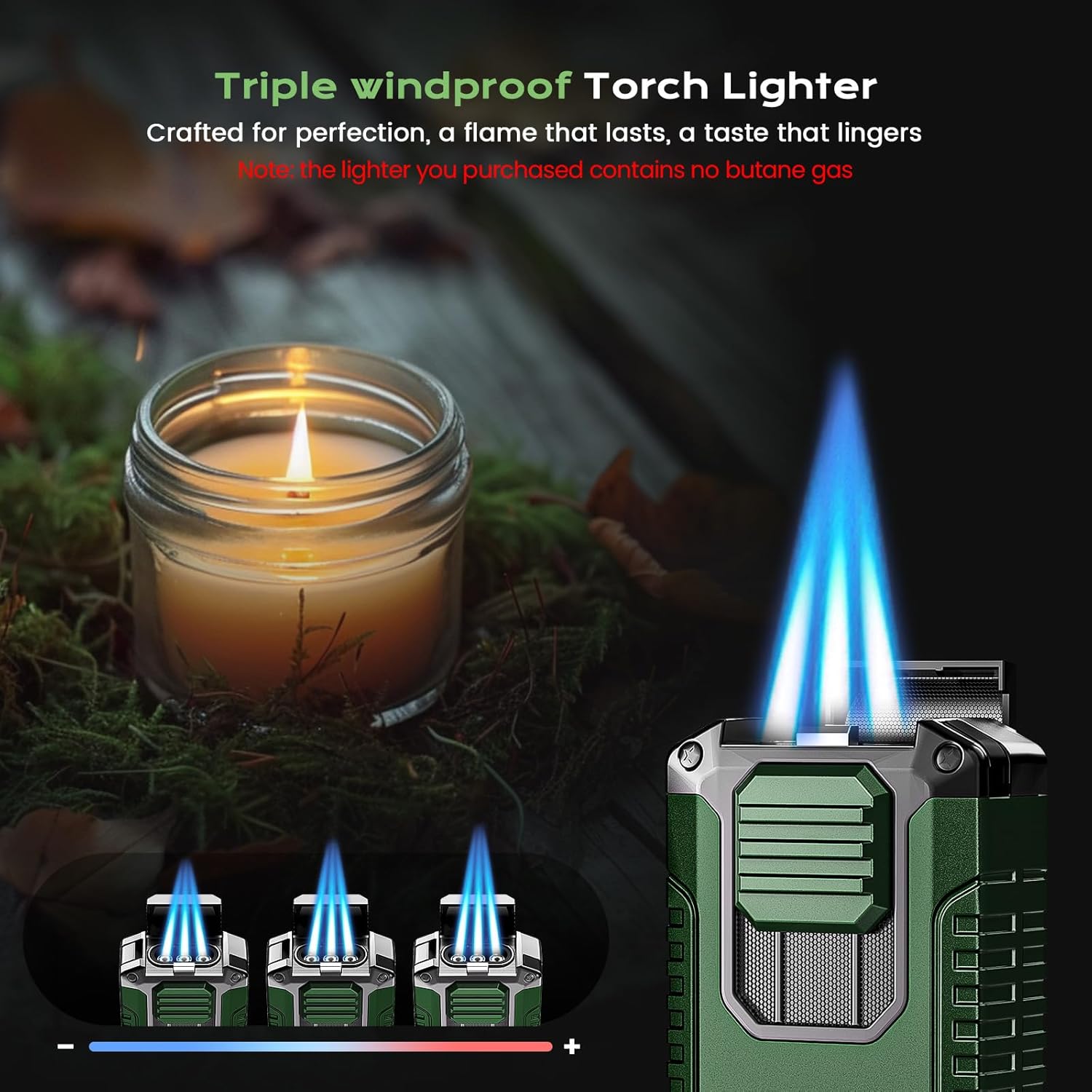 5-in-1 Multifunctional Torch Lighter with Tool, Punch, Holder, and Windproof Triple Jet Flames, Refillable Butane Lighter for Travel, Outdoors, Accessories Gift for Men (Butane Not Included)