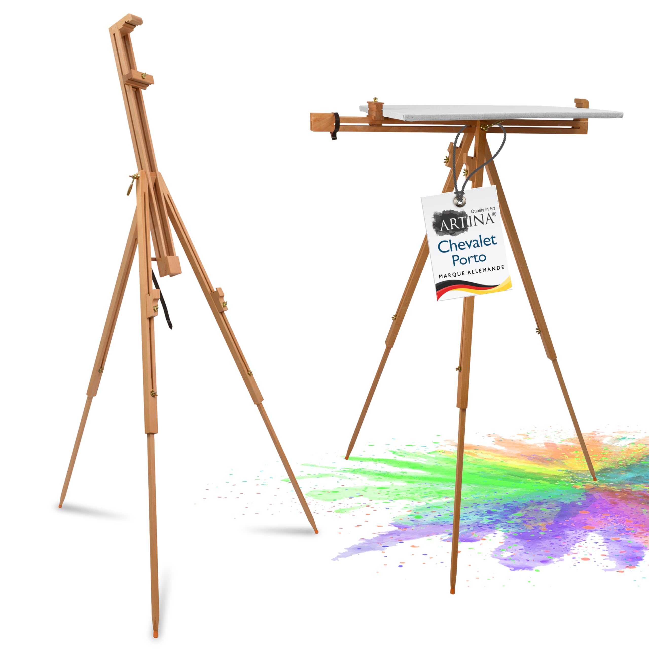 Artina chevalet en bois hêtre pour toiles jusqu'à 100cm pliable