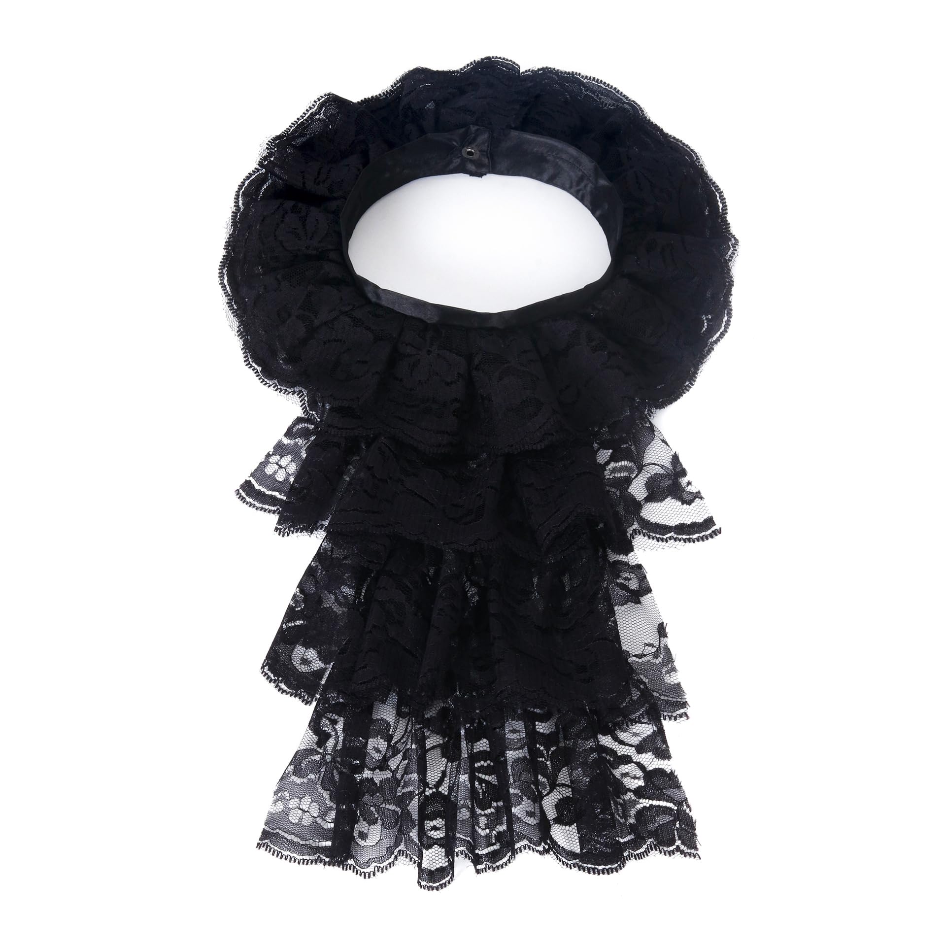 BLESSUME Colonial Lace Jabot Cuffs Set Costume Accessory, Black Jabot Collar 2, One size