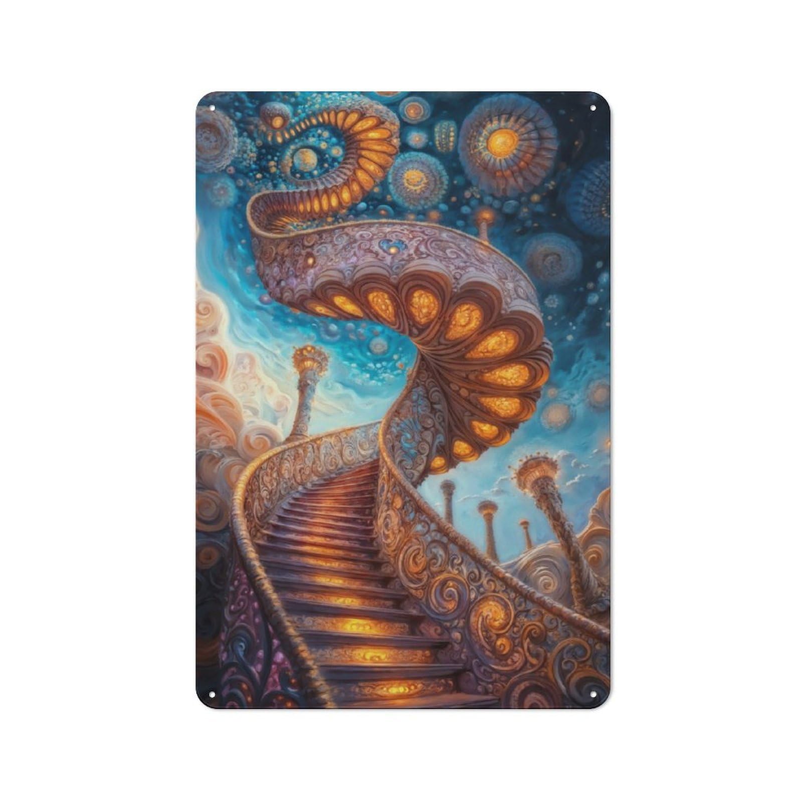 Junmoney Ornate Stairway To The Sky Rustic Tin Sign 30X20cm For Living Room Or Hallway, A Metal Wall Feature For Living Rooms And Hallways