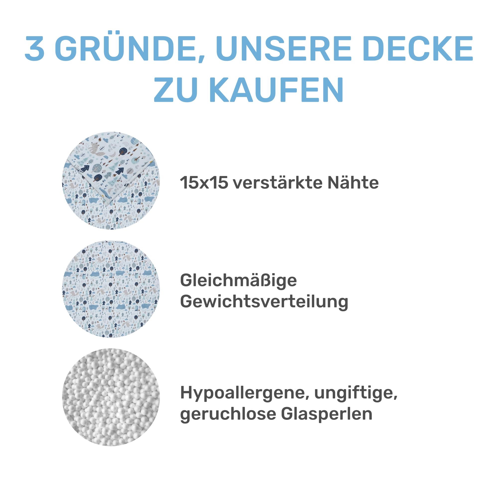Dailydream Kinder Gewichtsdecke 104x150 3,2 kg Wald 100% Baumwolle Glasperlenfüllung Weighted Blanket Therapiedecke 35-55 kg