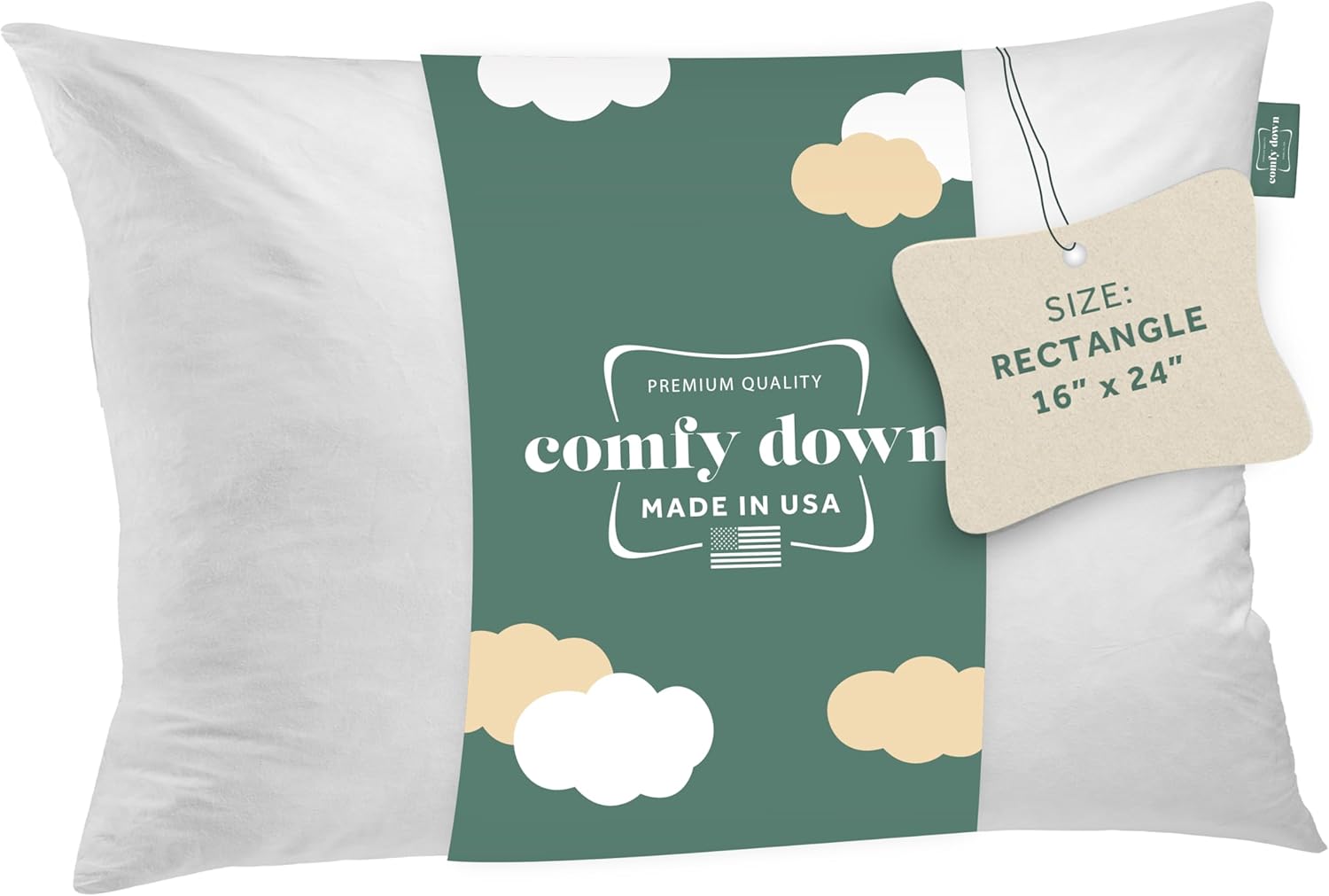 ComfyDown Decorative Throw Pillow Insert, Down and Feather Fill, 100% Cotton Cover, 233 Thread Count - Made in USA (16" X 24")