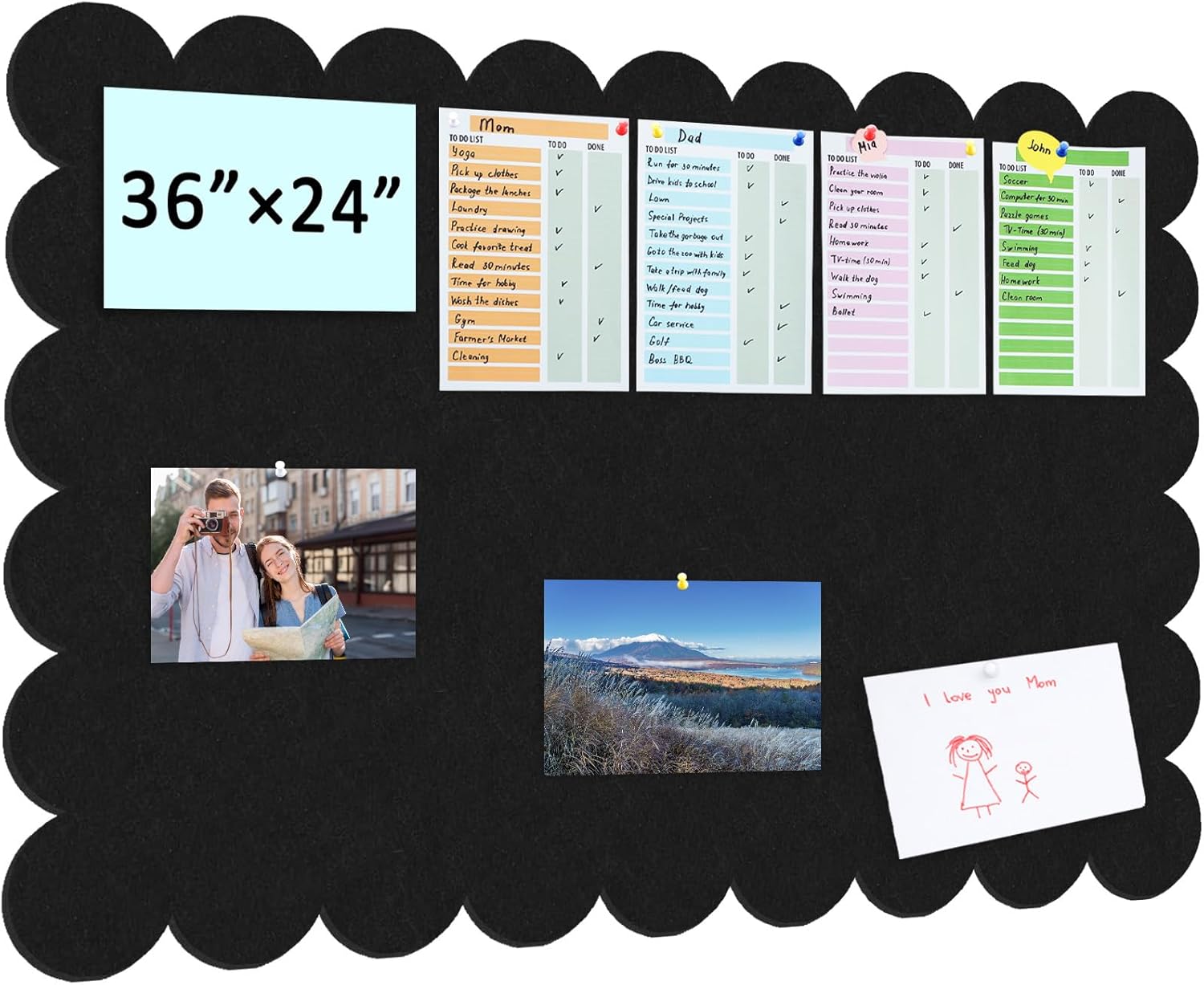 Beige Scalloped Felt Bulletin Board - 36 x 24 Inches Large Felt Board Foldable Cork Board Alternative Photo Board Self-Adhesive Vision Board Decorative Pin Board for Wall