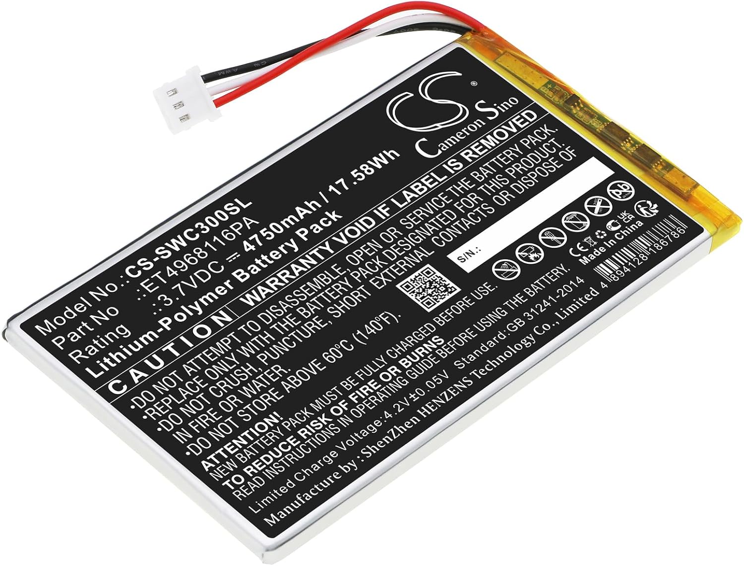 Cameron Sino Battery for Swing Caddie SC300, SC300 Portable Golf Launch Mon PN:Swing Caddie ET4968116PA 4750mAh / 17.58Wh