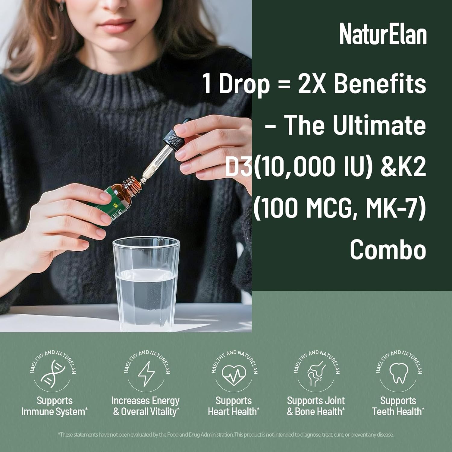 Organic Vitamin D3 K2 Drops with MCT Oil, 10,000 IU Vitamin D Liquid Drops + 100mcg K2(MK-7), 320 Servings, Supports Bone, Immune, Heart & Teeth Health, Third-Party Tested, Vegan, Non-GMO, Gluten Free - Image 2