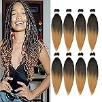 Ubeleco Pre Stretched Braiding Hair, 8 Packs 20 inch Braiding Hair Pre Stretched Yaki Texture, Hot Water Setting, Easy To Install Professional Synthetic Ombre Hair for Braiding(20in,1B/27)