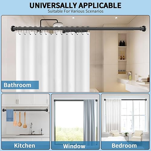 Miniatura 8 de ZYRW Barra de cortina de ducha negra de 36 a 68 pulgadas (3-5.6 pies), barra de ducha ajustable no oxidante, tensión de resorte, antideslizante, sin