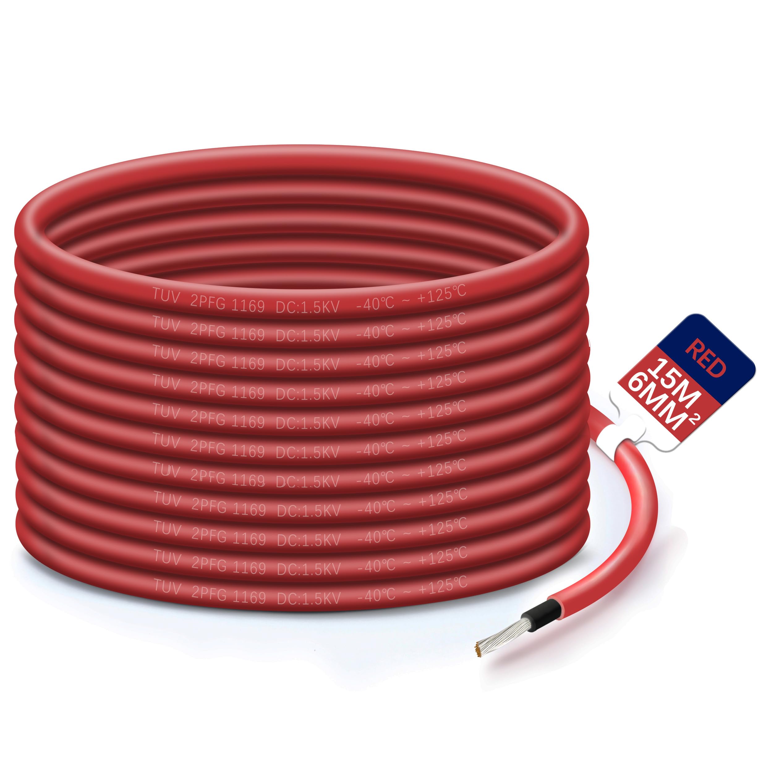 Solar Panel PV Cable DC Rated Red Black 4mm² 6mm² 5/7/10/20/25/35m Double Insulated Quality Wire(RED, 6mm²-15m)