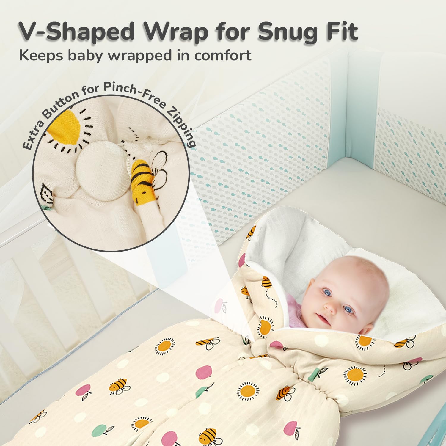 R for Rabbit Snuggy Bliss Baby Sleeping Bag Bedding Set | Premium 100% Muslin Cotton Carrying Nest for New Born Babies & Infant | Travel Friendly for 0-6 Months Baby Girl and Boy (Honey Beige) - Image 5 thumbnail