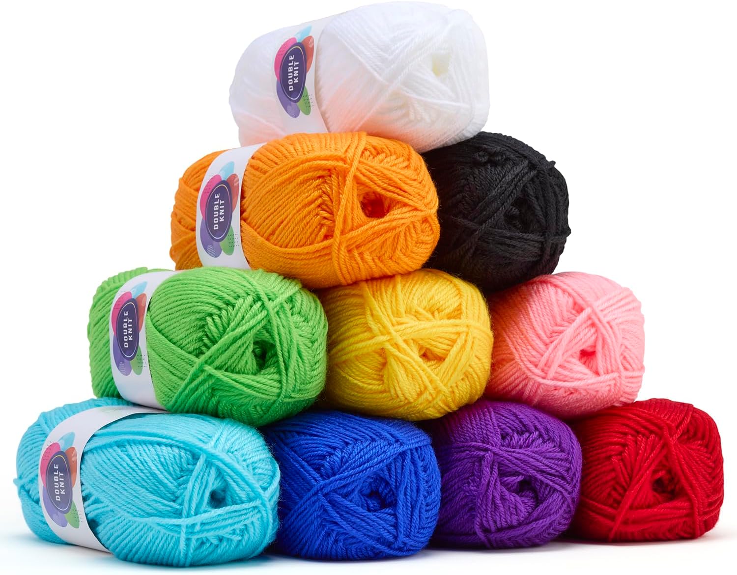 Springboard Acrylic Double Knitting Wool Multipack - Coloured Double Knit Wool Yarn for Crochet, Sewing, Knitting, and Arts and Crafts for Kids - 10 x 100 g Balls of Crochet Yarn - Assorted Colours