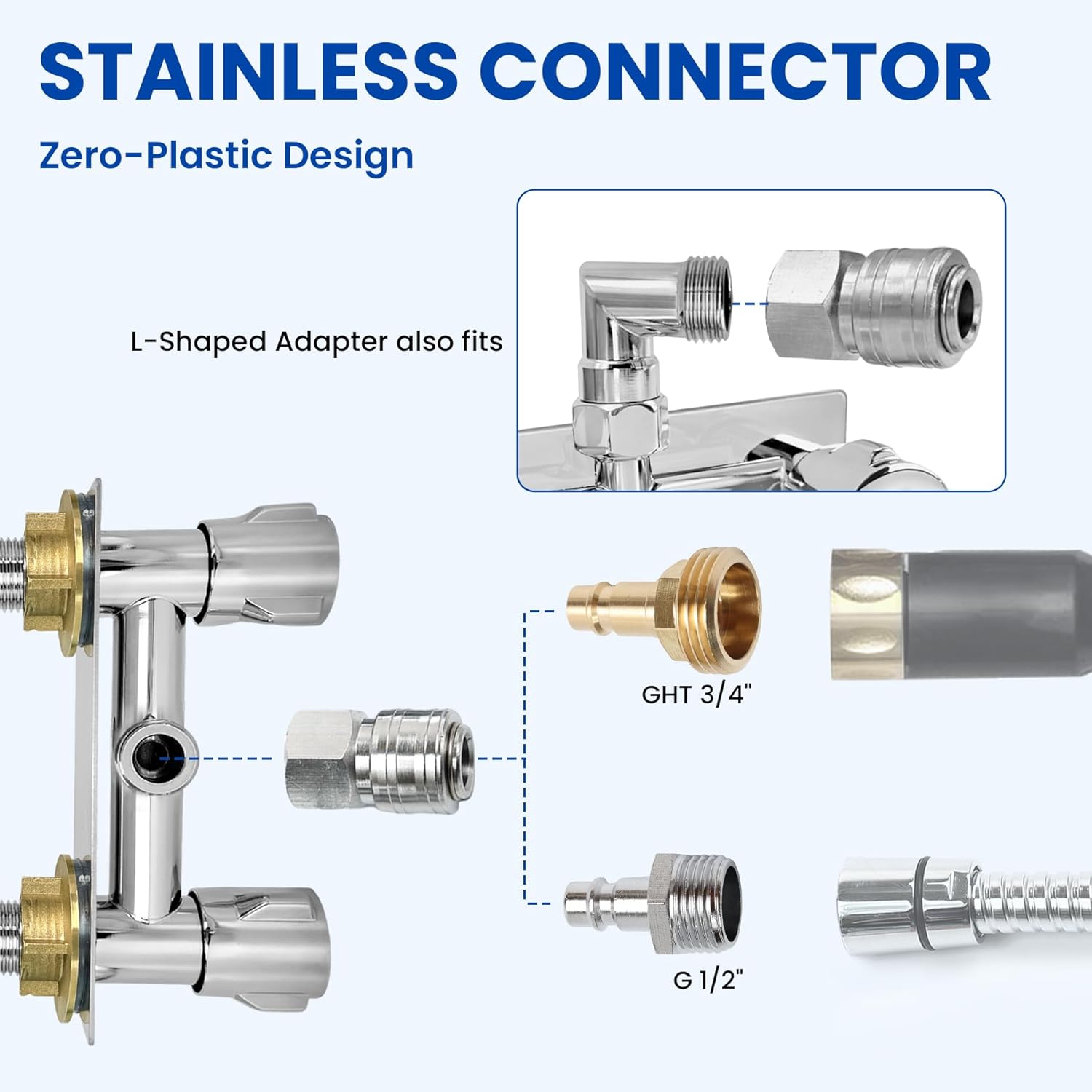 4" All Metal RV Shower Faucet with Quick Connect, Camper Shower Faucet Valve Diverter Replacement, RV Exterior Quick Connect Faucet, Hot and Cold Water Control for RV or Camper