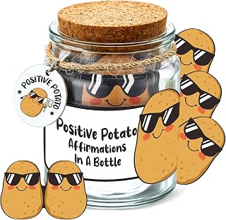 Chunful 50 Positive Potato Affirmations Messages in a Jar, Emotional Potato Support, Daily Messages Jar with Stickers and Pocket Hug Coin for Anxiety, Self Care