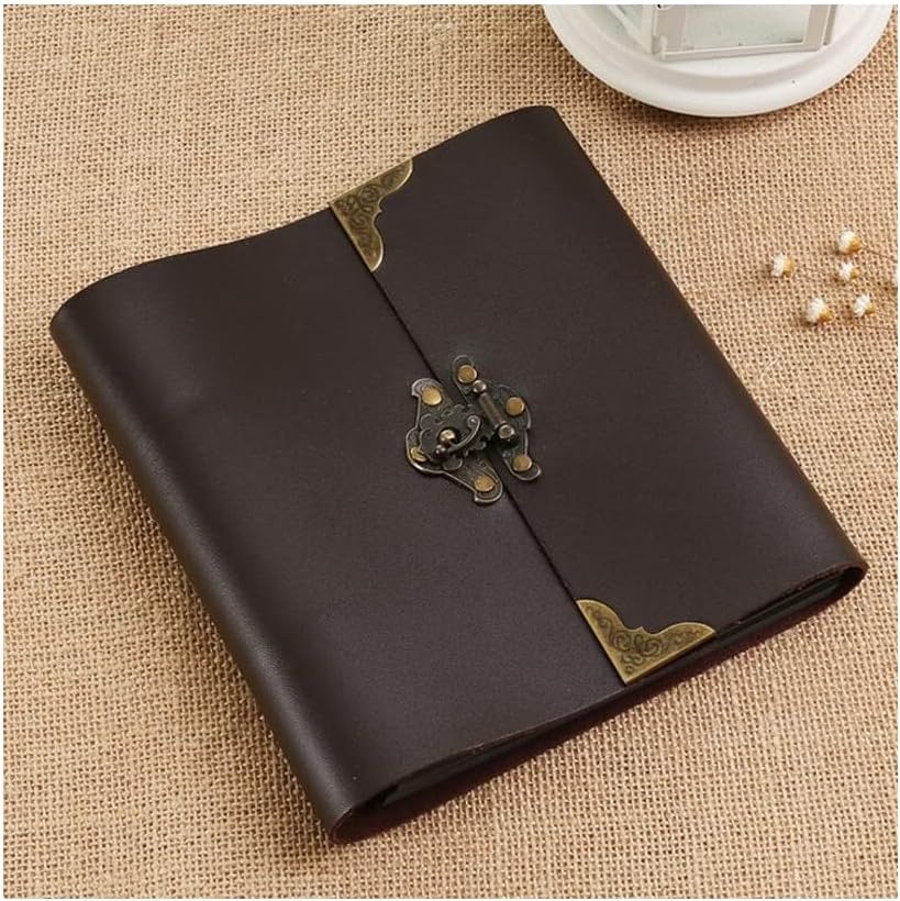BAN.P 5/10/12 Inch Literary DIY Retro Leather Photo Album Paste Handmade Baby Couple Album Album with Sticker Gift Black Page (Color : Small Black, Size : 3 Sizes)